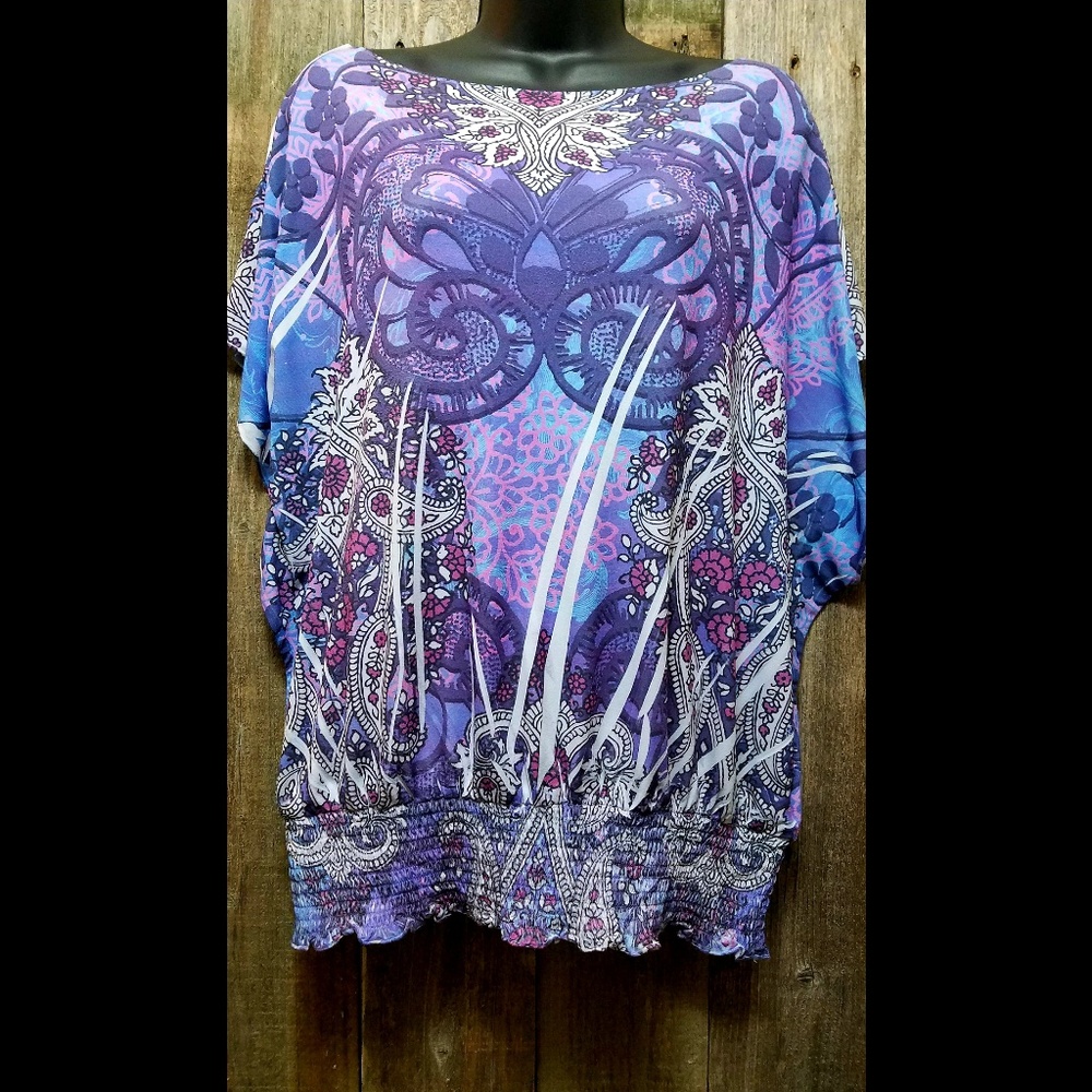 XL AB Studio Multi Color Blouson Top